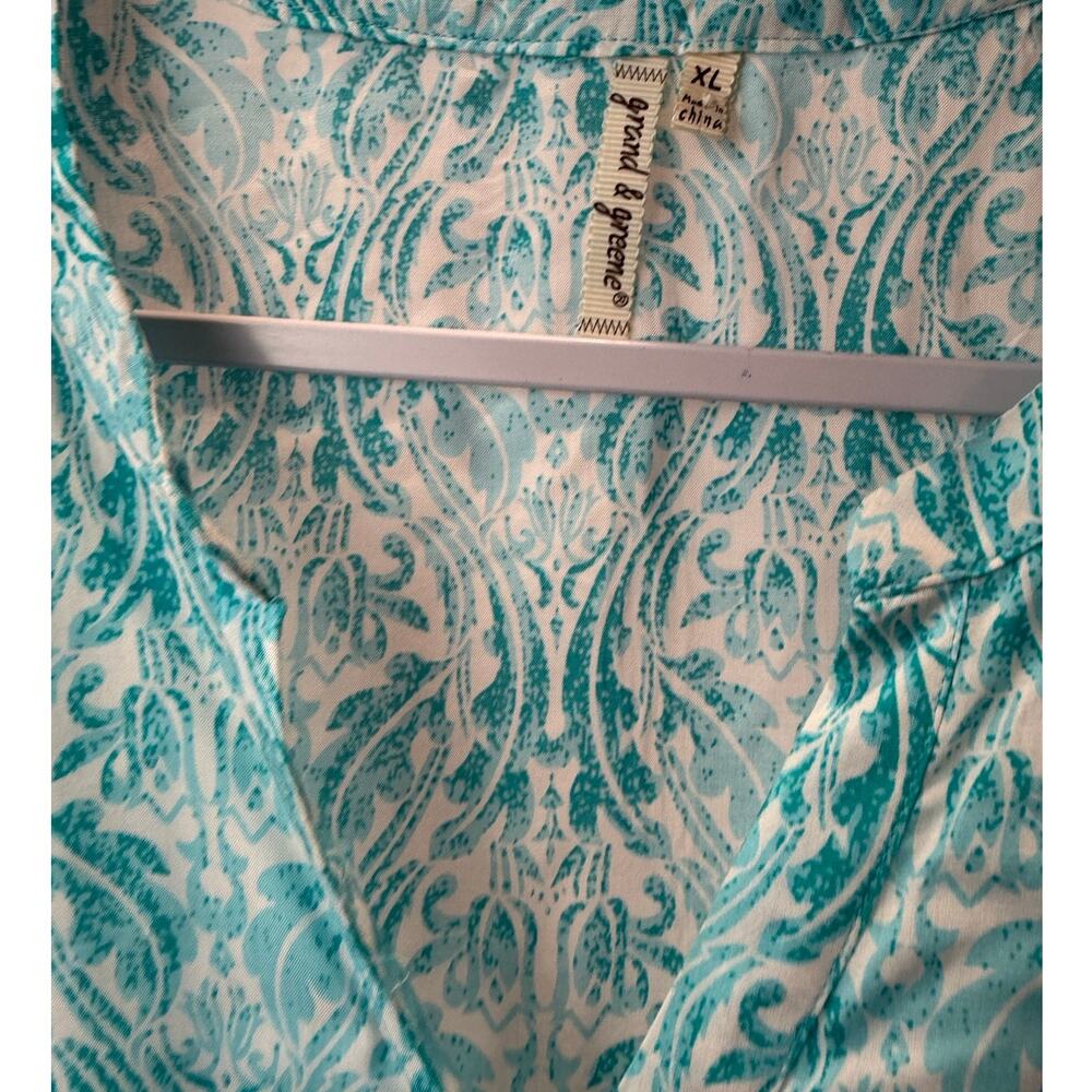 Grande & Greene Women's Green Floral Boho Peasant Tunic Top Size XL 3/4 Sleeves - Picture 4 of 6